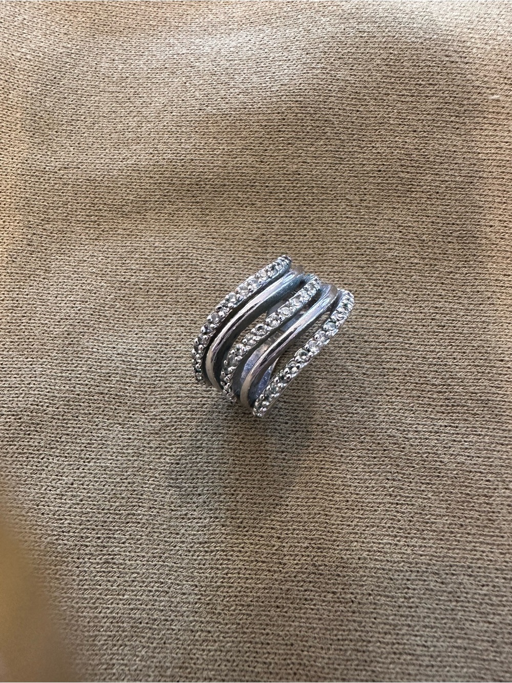 Touchstone Crystal Silver Multi-Row Crystal Wrap Ring
